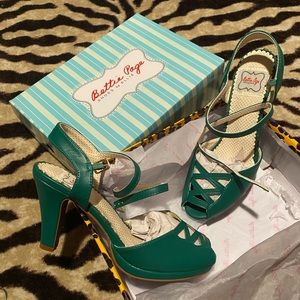 Bettie Page Taryn heel peep toe sandal green 8